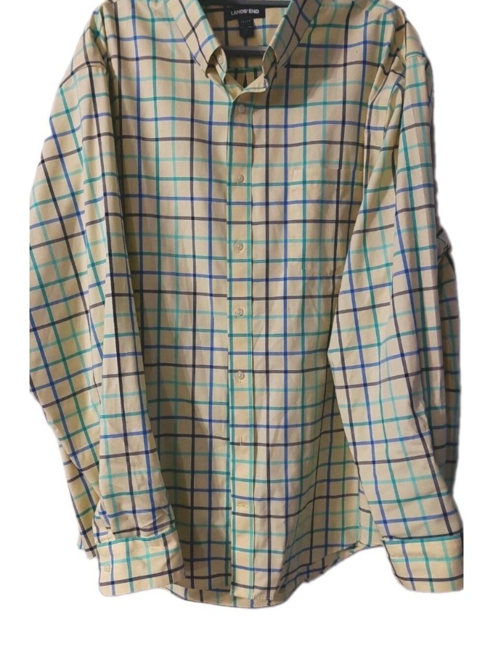 Lands’ End Mens 3XLT Shirt Traditional Fit Button Down Collar Yellow Plaid